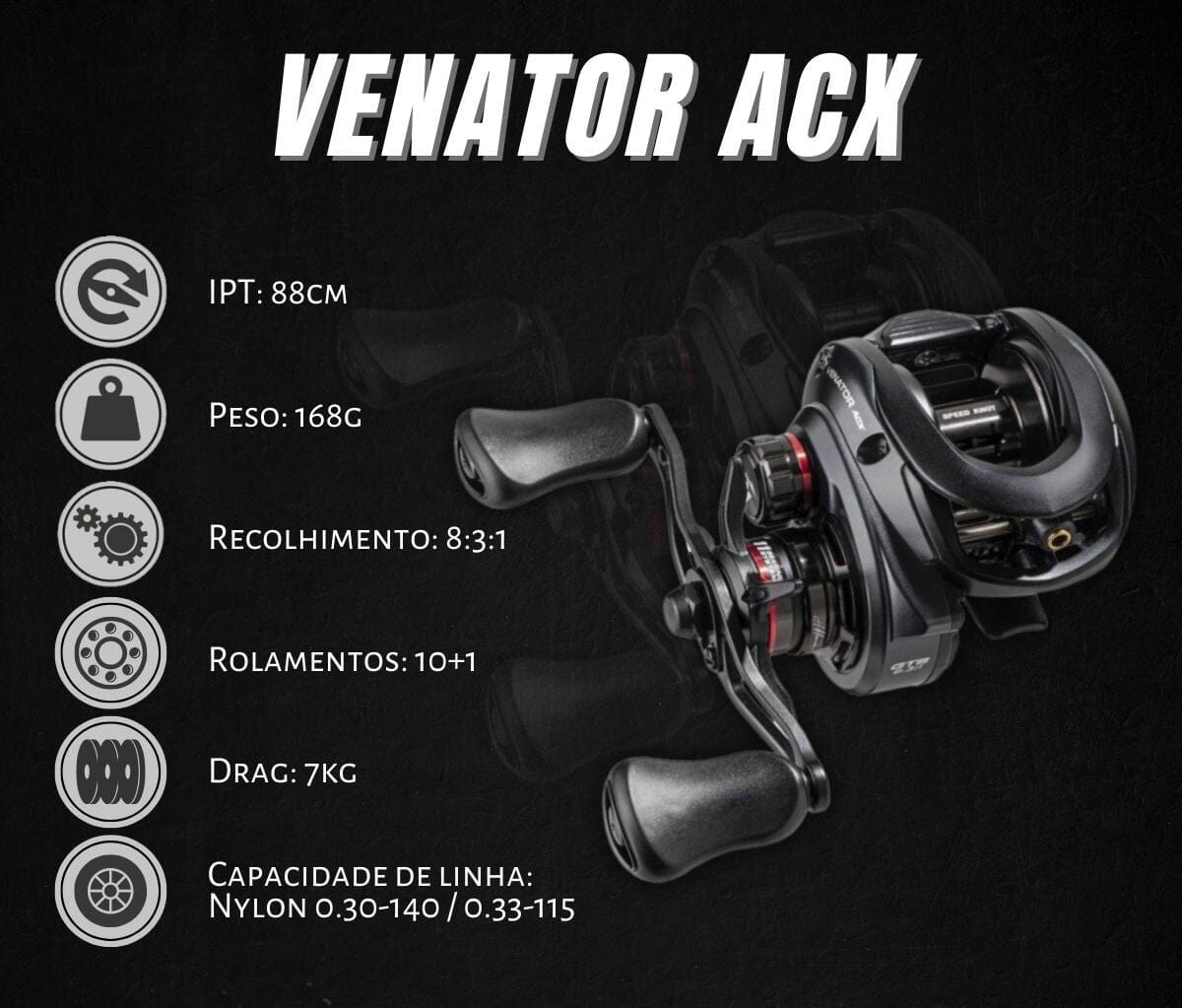 Carretilha Marine Venator ACX By Jhonny Hoffmann Drag 7kg UNISSEX - PESCA - CARRETILHA 12 Dm Stores