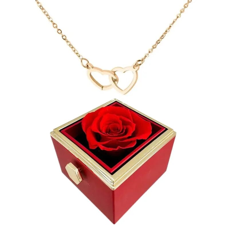 Colar Dois Corações com Caixa Giratória – Presente Personalizado FEMININO - ACESSORIOS - CAIXA COM COLAR Dm Stores Caixa Vermelha + Ouro