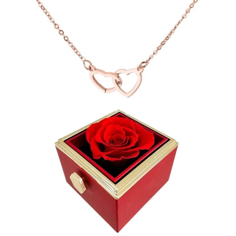Colar Dois Corações com Caixa Giratória – Presente Personalizado FEMININO - ACESSORIOS - CAIXA COM COLAR Dm Stores Caixa Vermelha + Rose Gold