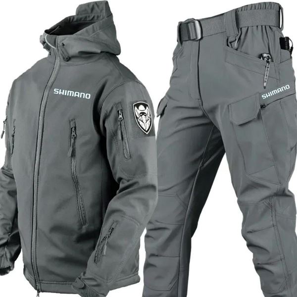 Conjunto Jaqueta Impermeável Militar com Proteção UV + Calça de Pesca Tática - Shimano MASCULINO - ROUPAS - KIT JAQUETA + CALCA 1 Dm Stores Cinza P