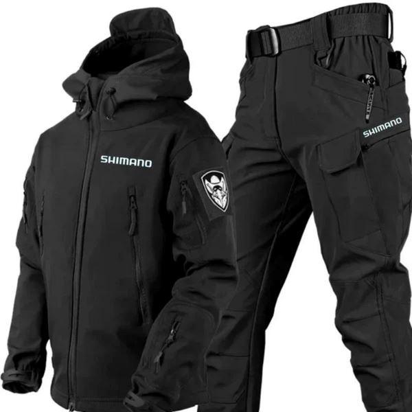 Conjunto Jaqueta Impermeável Militar com Proteção UV + Calça de Pesca Tática - Shimano MASCULINO - ROUPAS - KIT JAQUETA + CALCA 1 Dm Stores Preto P