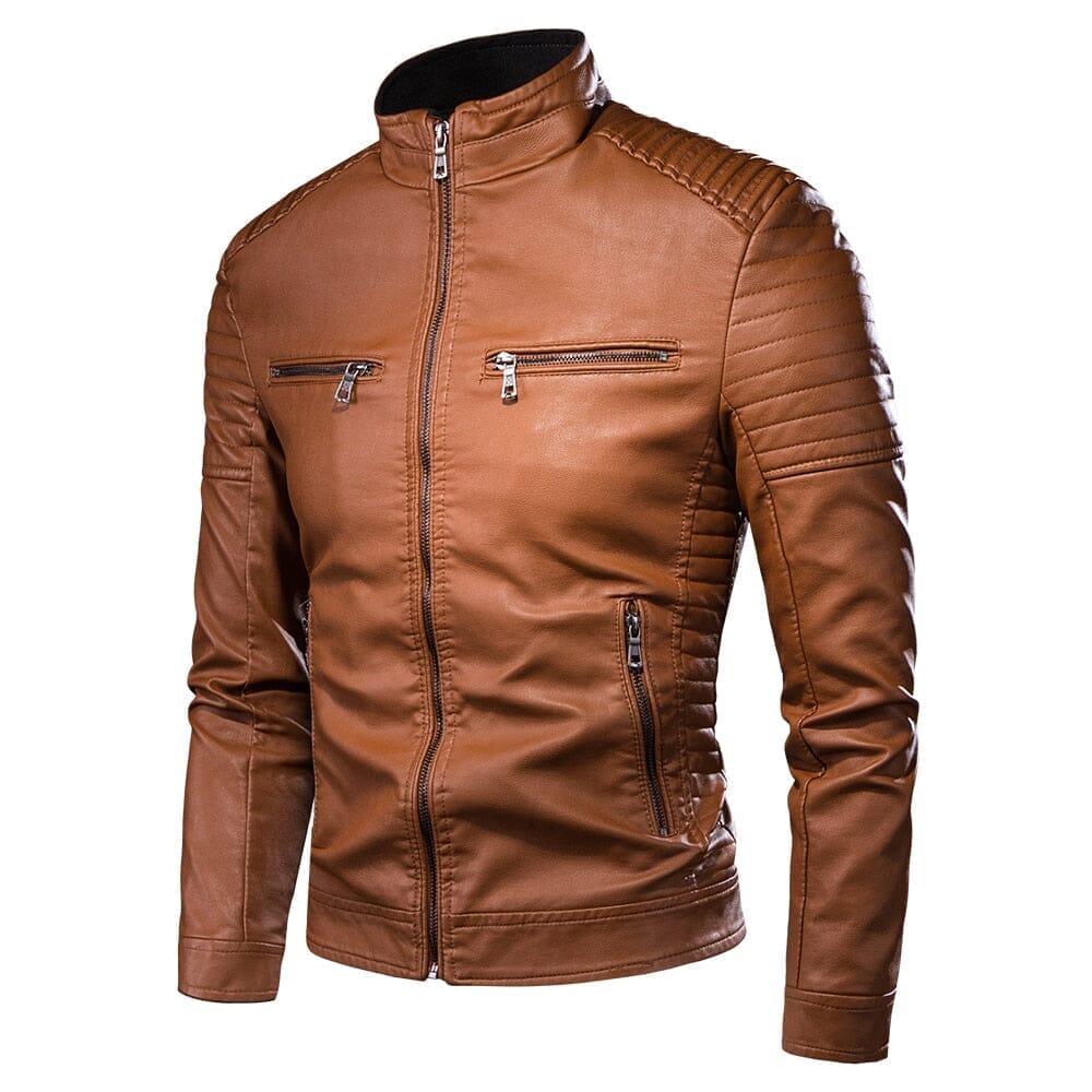 Jaqueta Masculina Couro Italiana ROUPACOURO003 G2 Sr Alpha Caramelo PP