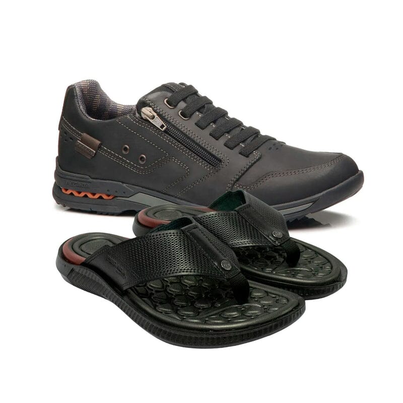 Kit ComfortWalk – Sapatênis Ortopédico + Chinelo Massageador MASCULINO - CALÇADOS - KIT ORTOPÉDICO Dm Stores Tênis Preto + Chinelo 37