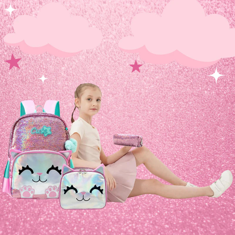 Kit Escolar 4 Peças para Meninas: Mochila, Lancheira, Estojo e Chaveiro Acessório (Kit Escolar 2) Dm Stores