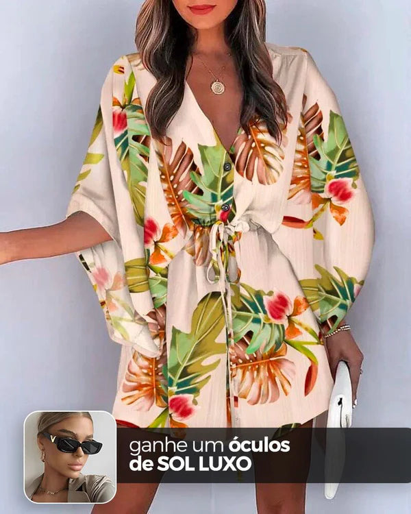 Vestido Kimono Acinturado Patrícia + Brinde Exclusivo Roupas (Vestido 7) Dm Stores P Estampa 2