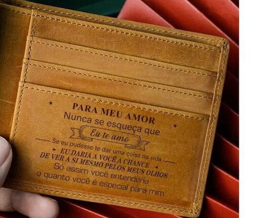 Carteira Masculina de Couro Legítimo Personalizada Joias & Acessórios (Carteira) Dm Stores Café Para Meu Amor