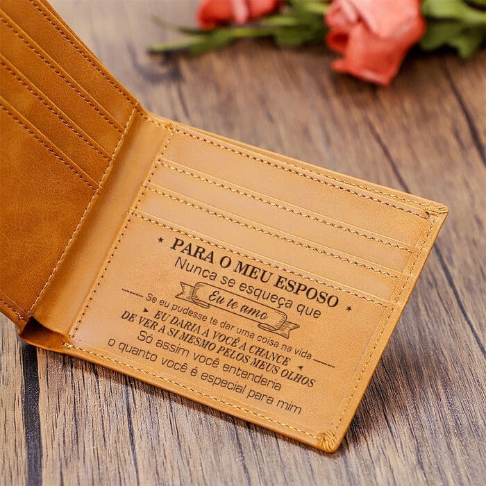 Carteira Masculina de Couro Legítimo Personalizada Joias & Acessórios (Carteira) Dm Stores Café Para Meu Esposo