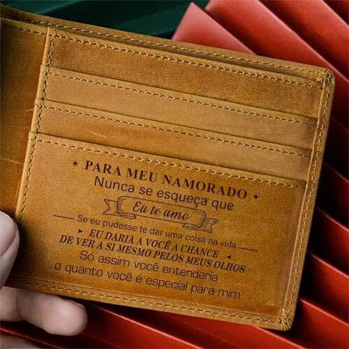 Carteira Masculina de Couro Legítimo Personalizada Joias & Acessórios (Carteira) Dm Stores Café Para Meu Namorado