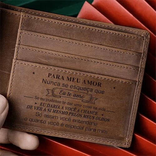 Carteira Masculina de Couro Legítimo Personalizada Joias & Acessórios (Carteira) Dm Stores Marrom Para Meu Amor