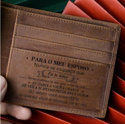 Carteira Masculina de Couro Legítimo Personalizada Joias & Acessórios (Carteira) Dm Stores Marrom Para Meu Esposo