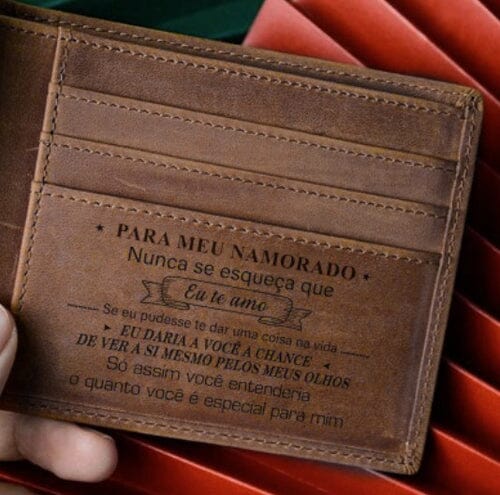 Carteira Masculina de Couro Legítimo Personalizada Joias & Acessórios (Carteira) Dm Stores Marrom Para Meu Namorado
