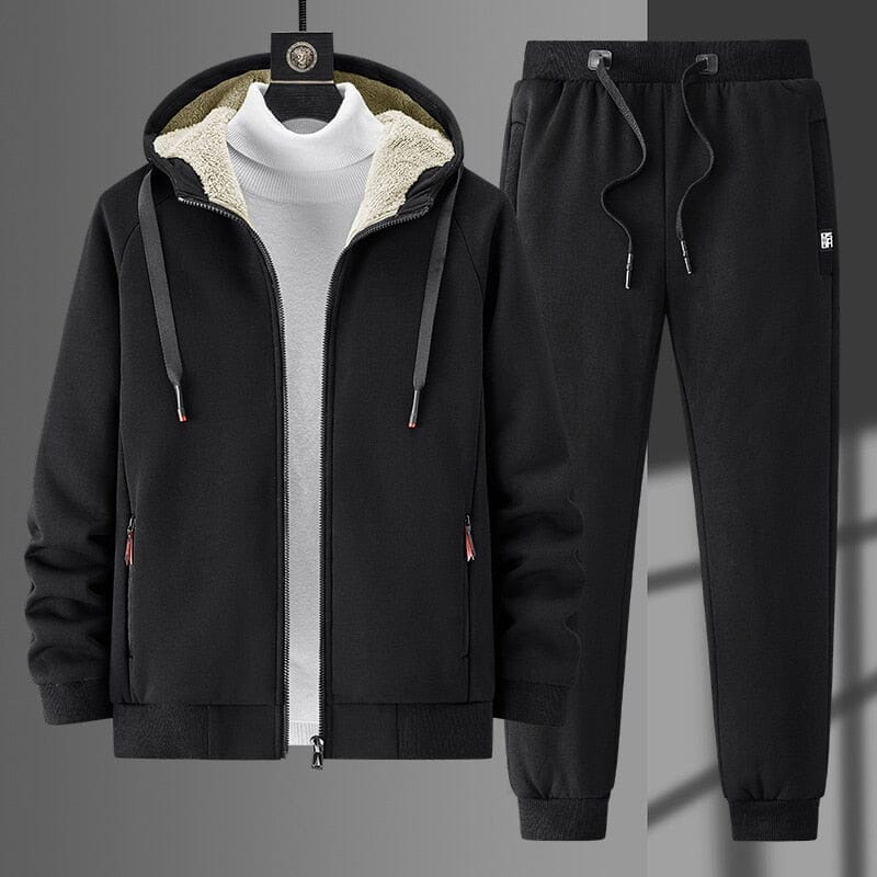 Conjunto de Moletom Plus Size forrado por dentro - CurveComfort Roupas (Jaqueta Masculina 2) Dm Stores Preto