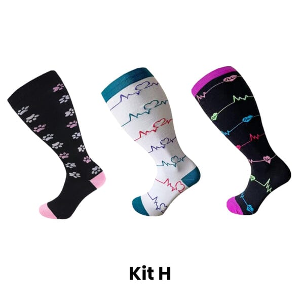 Meias de Compressão ConfortLife Plus Size (Kit 3 Pares) Roupas (Meias 2) Dm Stores KIT H XX