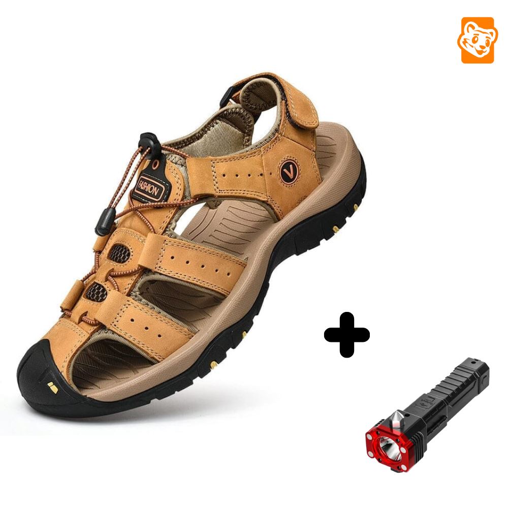 Sandália Adventure Premium Antiderrapante + Brinde Exclusivo Calçados (Sandália Masculina 3) Dm Stores Cáqui 37 Lanterna Tática 4 em 1