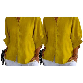 Camisa Cassandra em Linho de Algodão [Compre 1 Leve2] FEMININO - ROUPAS - CAMISA 2 Dm Stores Amarelo+Amarelo PP 