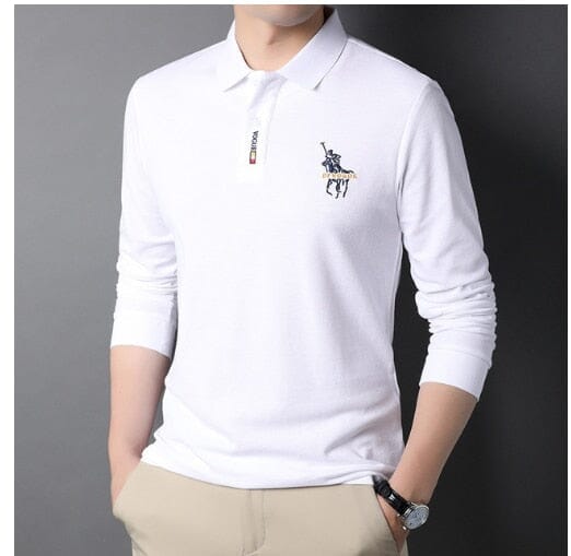 Camisa Comprida Polo Vogue Bordado Coreano Original - Brinde: Relógio Minimalista MASCULINO - ROUPAS - CAMISA 6 Dm Stores Branco P 