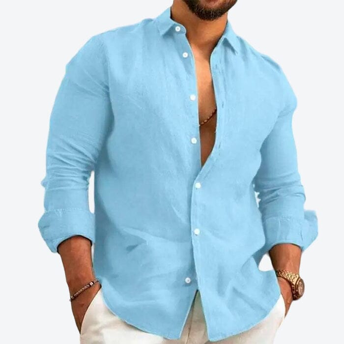 Camisa de Linho Premium Masculino MASCULINO - ROUPAS - CAMISETA 3 Dm Stores Azul P 