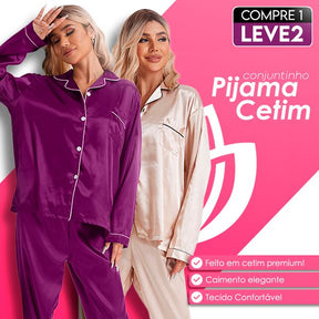 Conjunto de Pijama Cetim +BRINDE: 1 Par de Meias Peluciadas [Compre 1 Leve 2] FEMININO - ROUPAS - PIJAMA 1 Dm Stores 