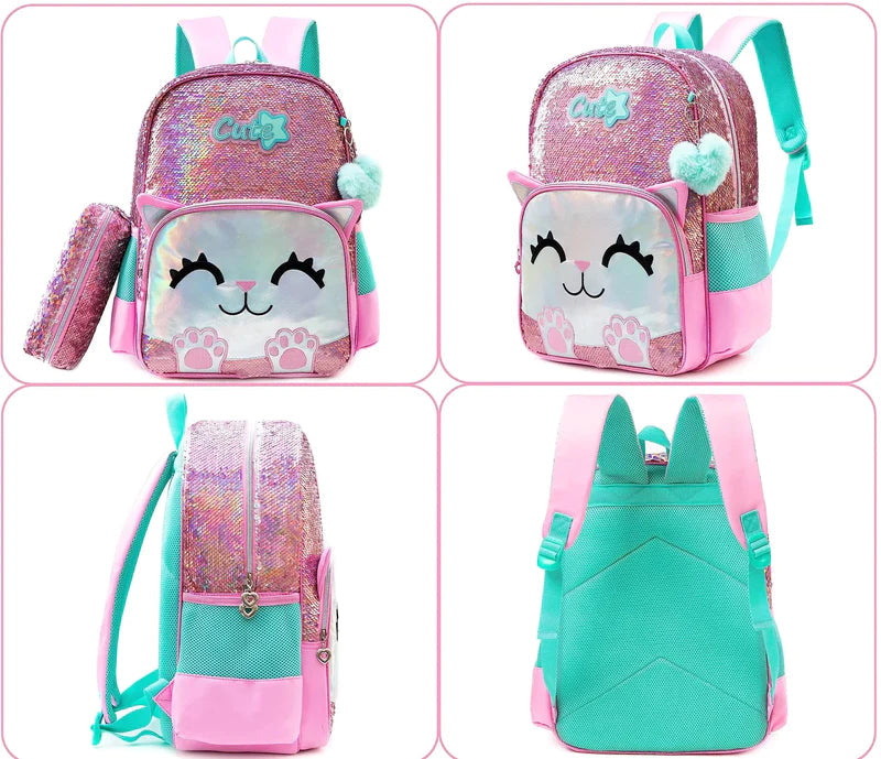 Kit Escolar 4 Peças para Meninas: Mochila, Lancheira, Estojo e Chaveiro Acessório (Kit Escolar 2) Dm Stores 