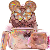Kit Escolar para Menina com Lantejoulas Mochila, Lancheira e Estojo Infantil (Kit Escolar 4) Dm Stores Minnie 