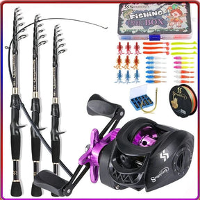 Kit Pesca Premium Completo Pescaria (Kit de Pesca 3) Dm Stores Vara 1.80 M e Manivela Carretilha Lado Esquerdo Roxo 
