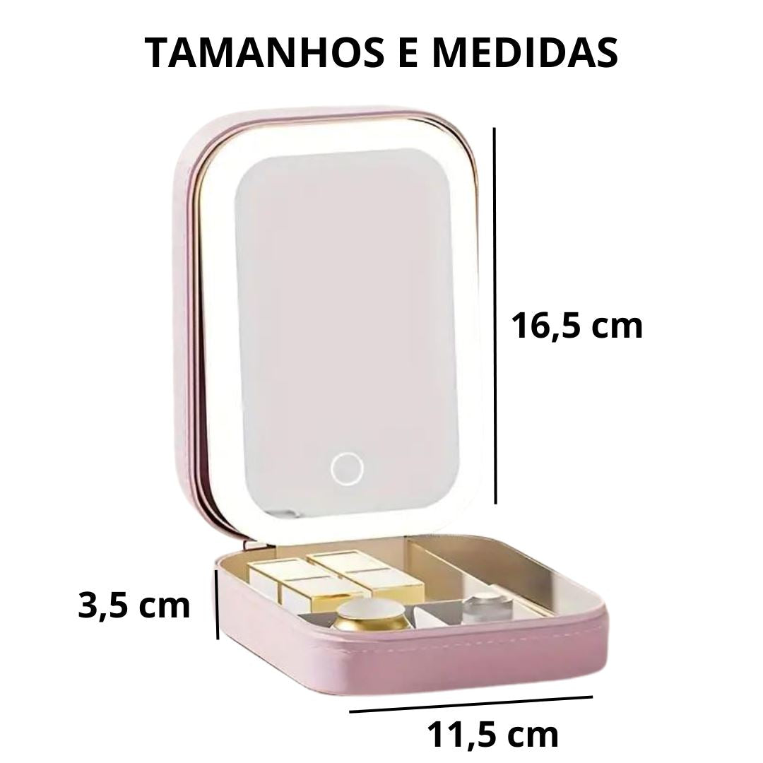 Organizador de Acessórios Portátil com Espelho LED - MakeBag FEMININO - CASA - ORGANIZADOR 3 Dm Stores 