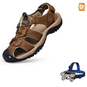 Sandália Adventure Premium Antiderrapante + Brinde Exclusivo Calçados (Sandália Masculina 3) Dm Stores Marrom Escuro 37 Lanterna de Cabeça Recarregável